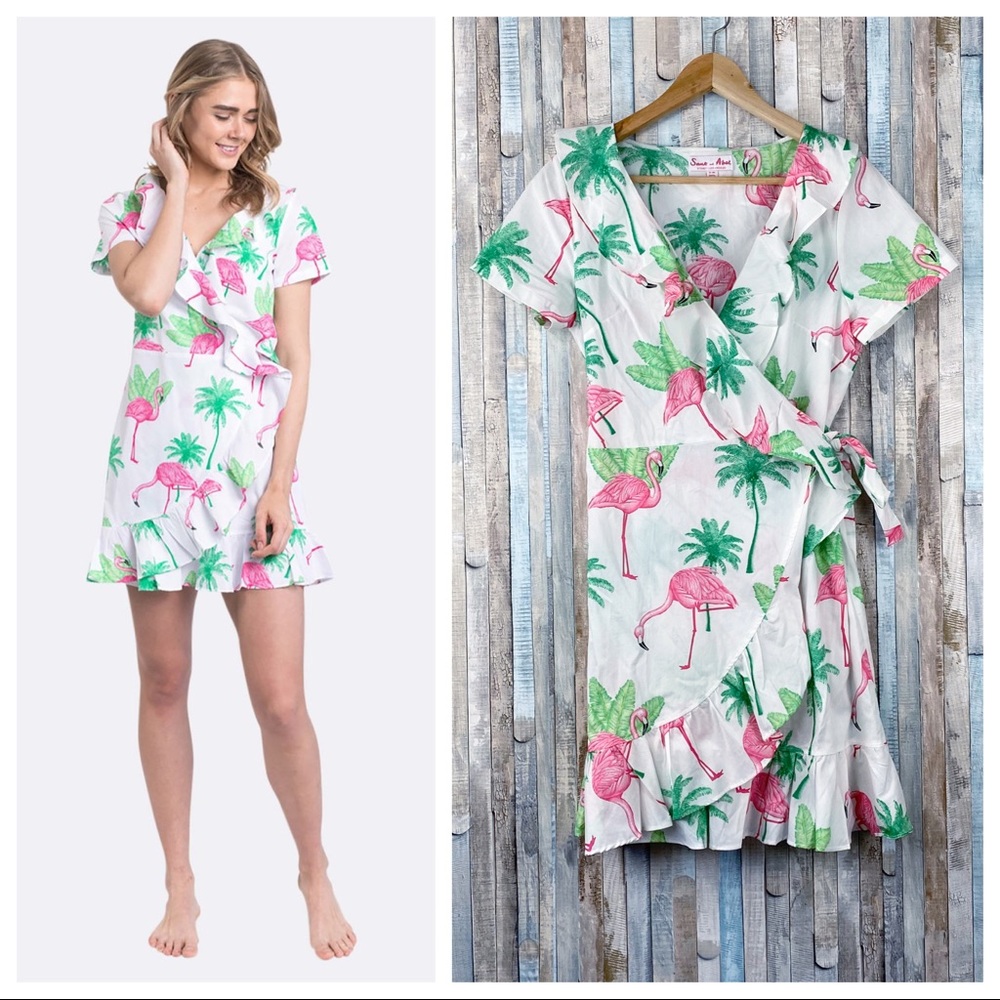 Sant Abel S M Ruffled Tie‎ Flamingo Print Wrap Robe